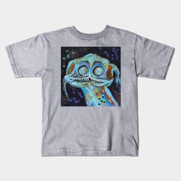 Silly Sequined Sea Monster Kids T-Shirt by CozyPixelFluff